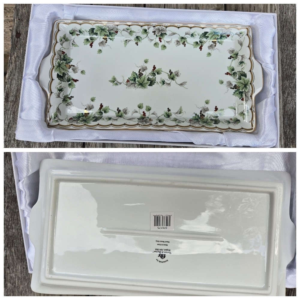 Vtg Fancy Porcelain Serving Dish Grapevine Transferware Burton & Burton